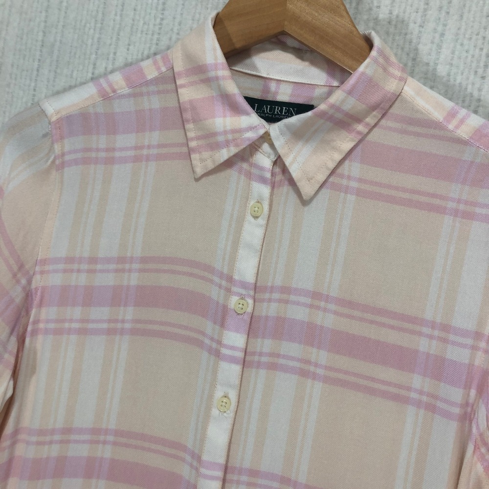 Lauren Ralph Lauren Pink‎ Plaid Long Sleeve Button Down Shirt Top Womens